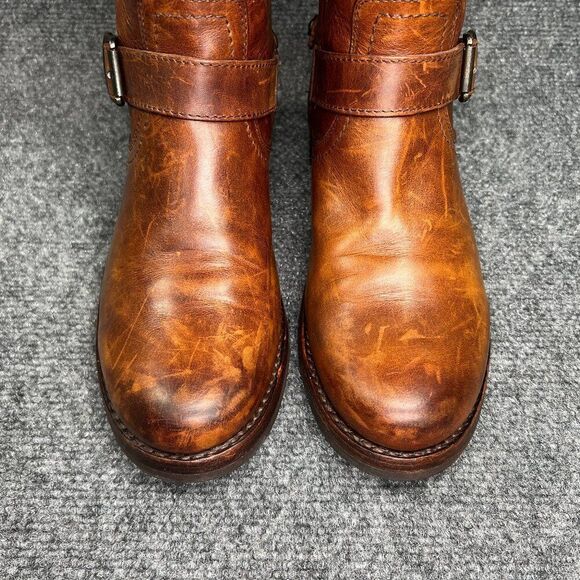 Frye Veronica Boots Women's Size 8 Brown Leather Back Zip Harness Buckle Riding - Picture 4 of 16